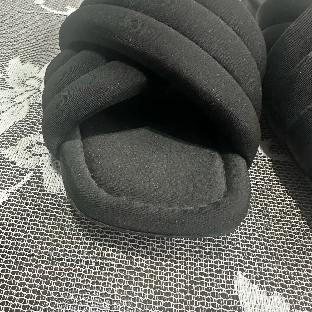 Zara Quilted Black Slides Sz 37 - Picture 4 of 7